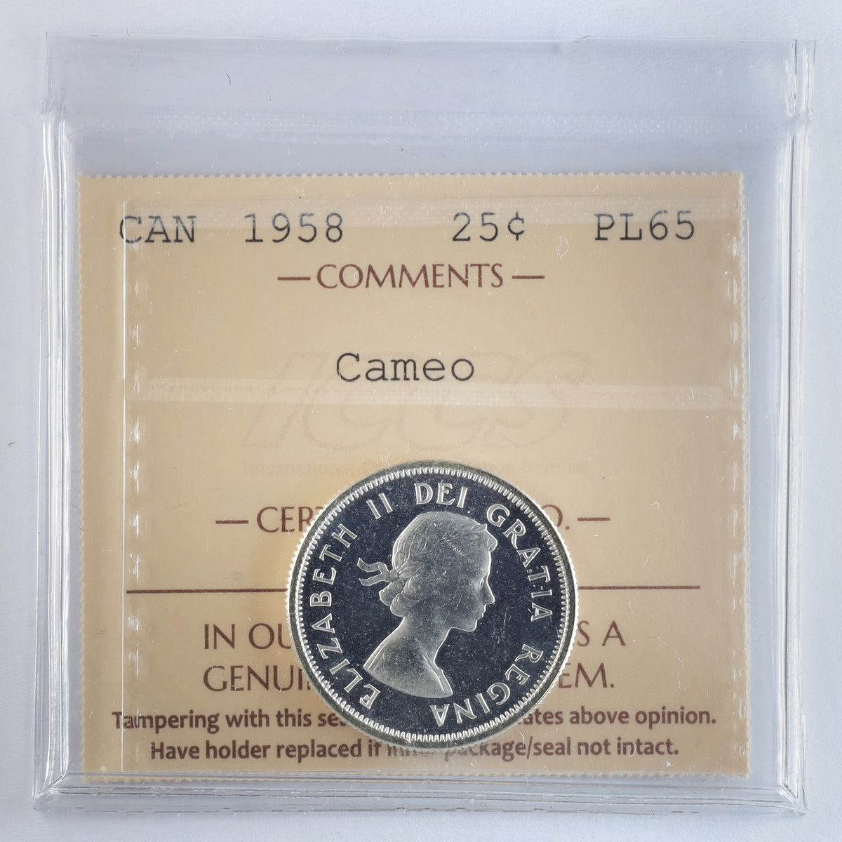 1958 Canada 25-cents ICCS Certified PL65 Cameo