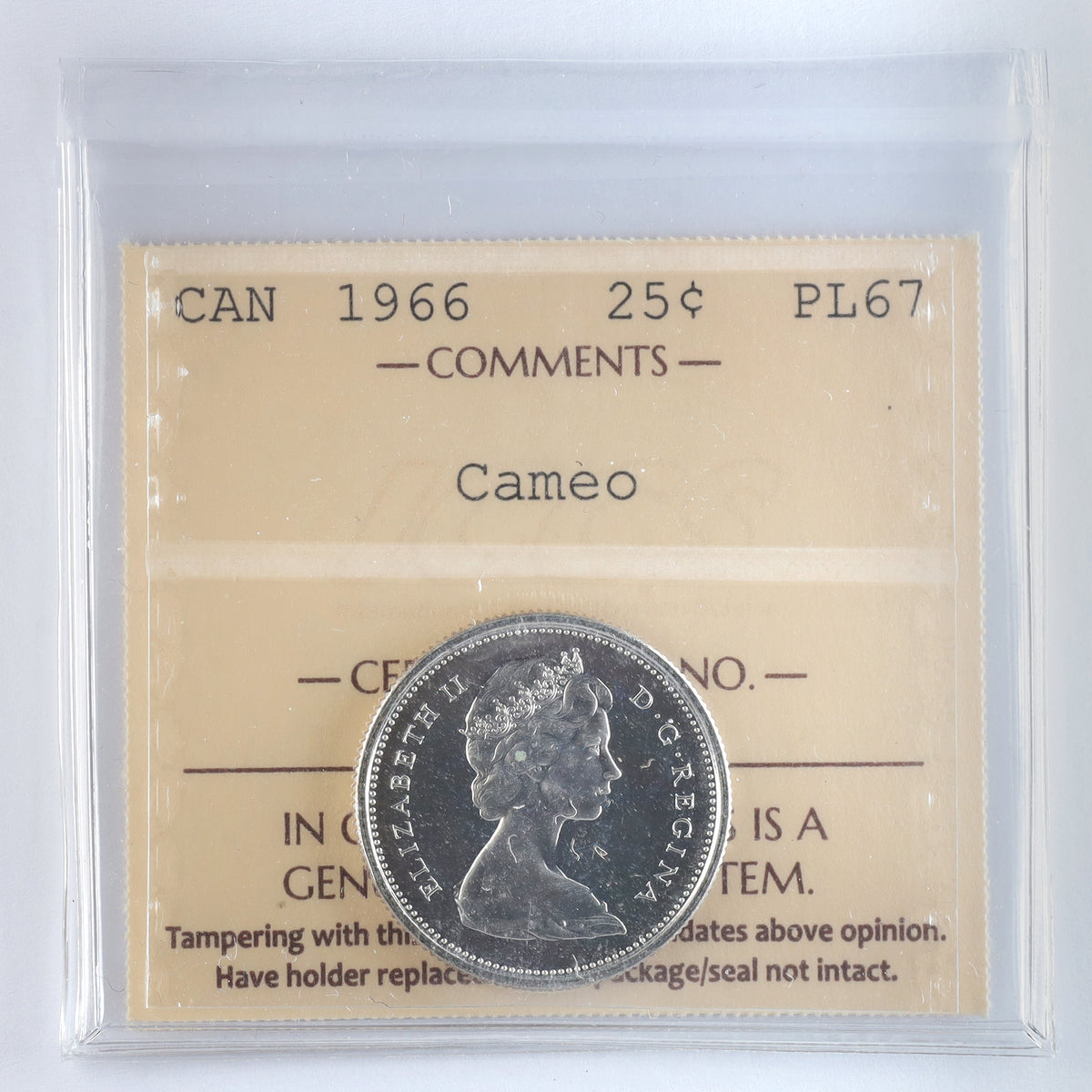 1966 Canada 25-cents ICCS Certified PL67 Cameo