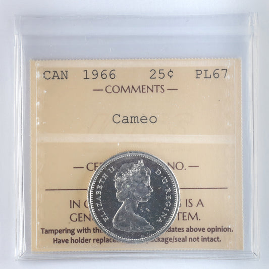 1966 Canada 25-cents ICCS Certified PL67 Cameo