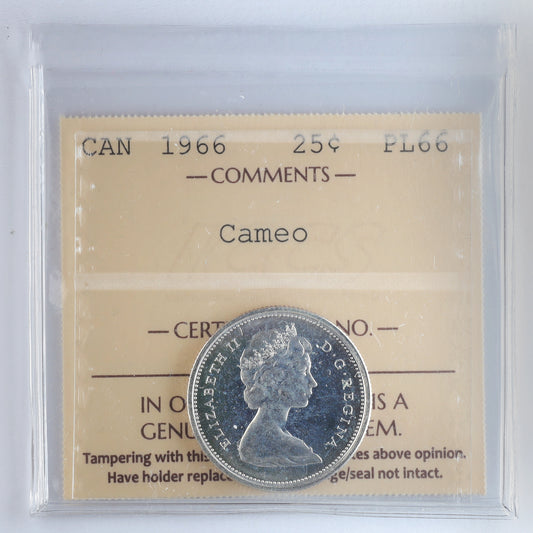 1966 Canada 25-cents ICCS Certified PL66 Cameo