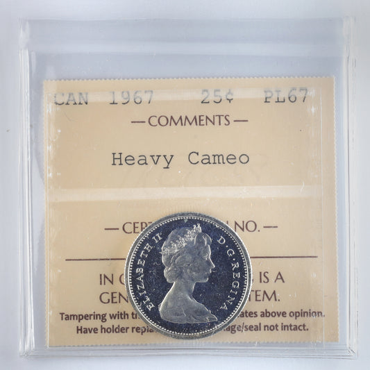 1967 Canada 25-cents ICCS Certified PL67 Heavy Cameo