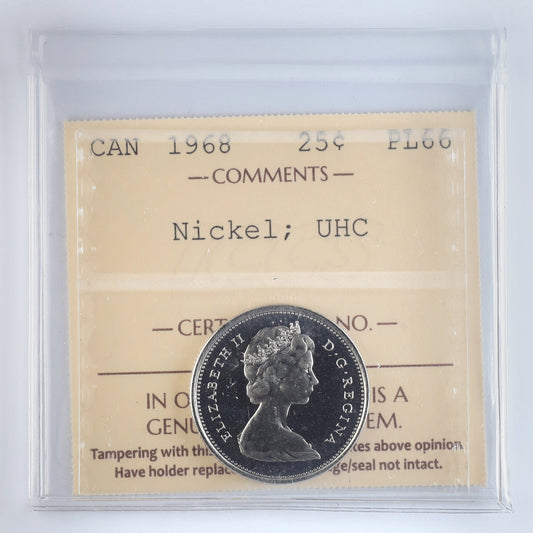 1968 Nickel Canada 25-cents ICCS Certified PL66 UHC