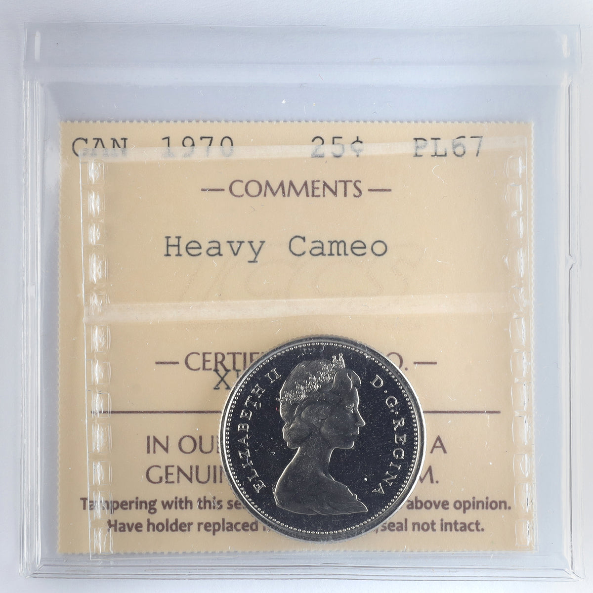 1970 Canada 25-cents ICCS Certified PL67 Heavy Cameo