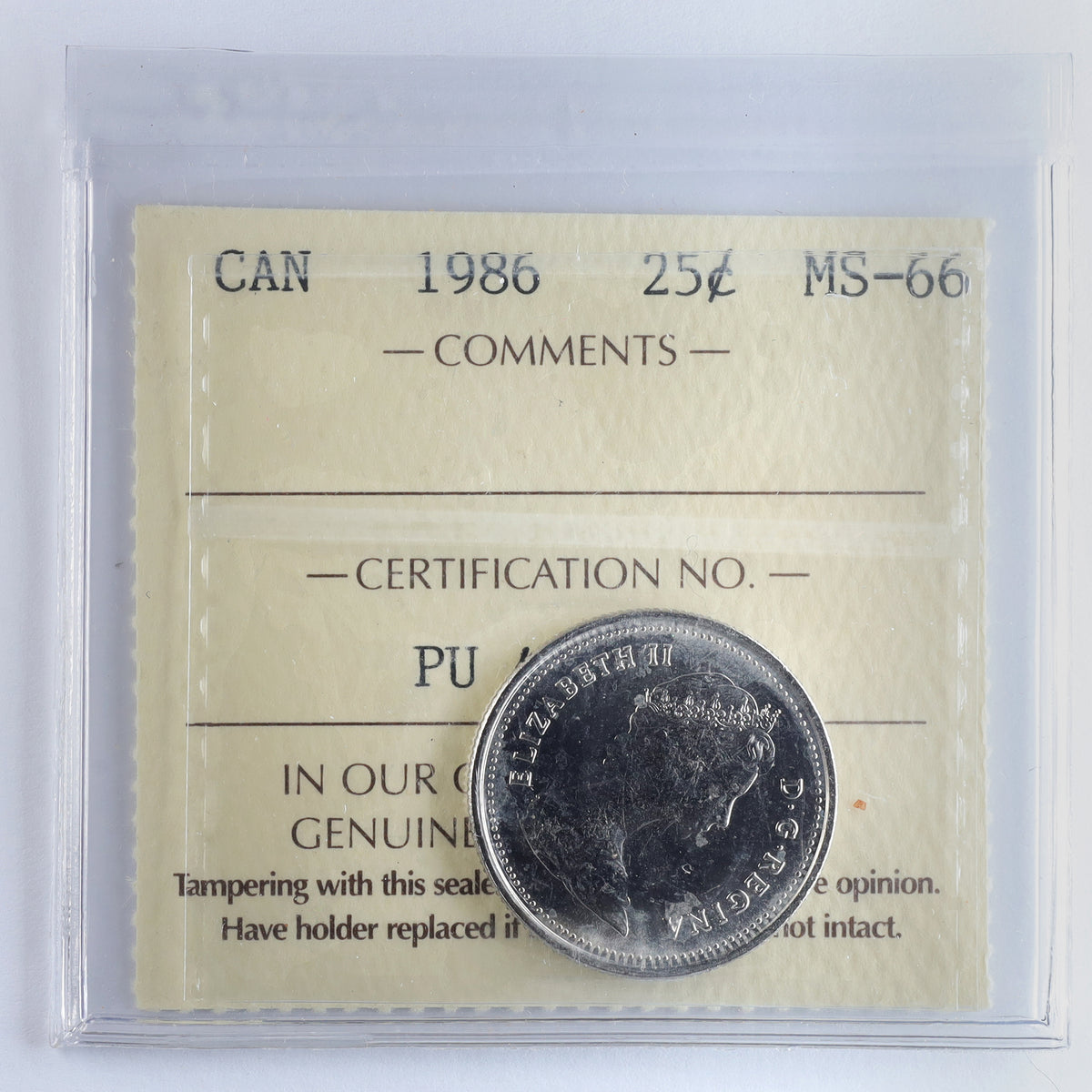 1986 Canada 25-cents ICCS Certified MS66