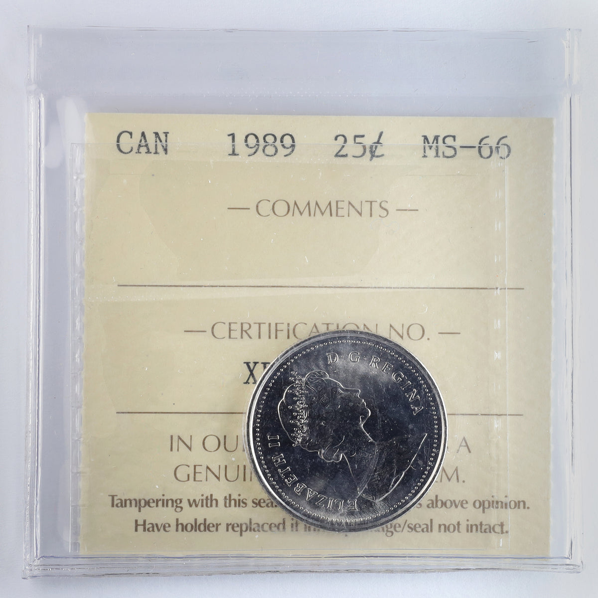 1989 Canada 25-cents ICCS Certified MS66