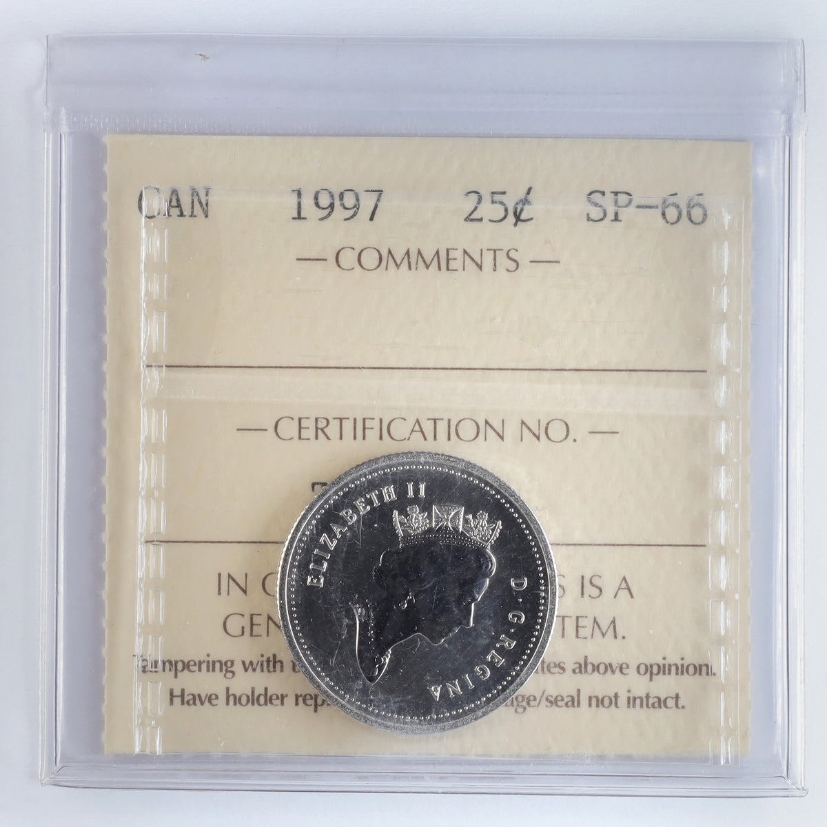 1997 Canada 25-cents ICCS Certified SP66