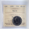 1999 March Canada 25-cents ICCS Certified MS66