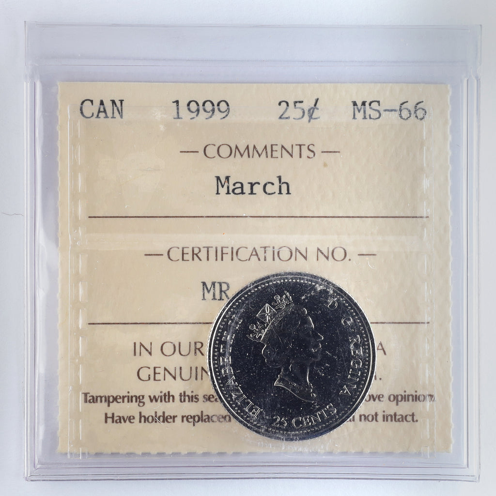 1999 March Canada 25-cents ICCS Certified MS66