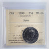 1999 June Canada 25-cents ICCS Certified MS66