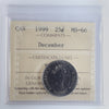 1999 December Canada 25-cents ICCS Certified MS66