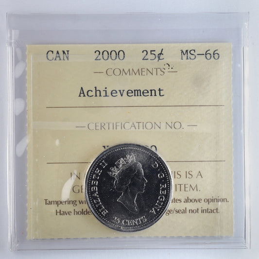 2000 Achievement Canada 25-cents ICCS Certified MS66