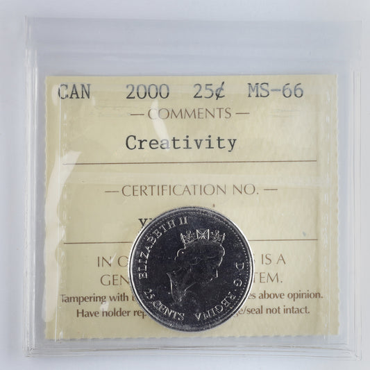 2000 Creativity Canada 25-cents ICCS Certified MS66