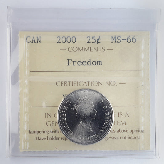 2000 Freedom Canada 25-cents ICCS Certified MS66