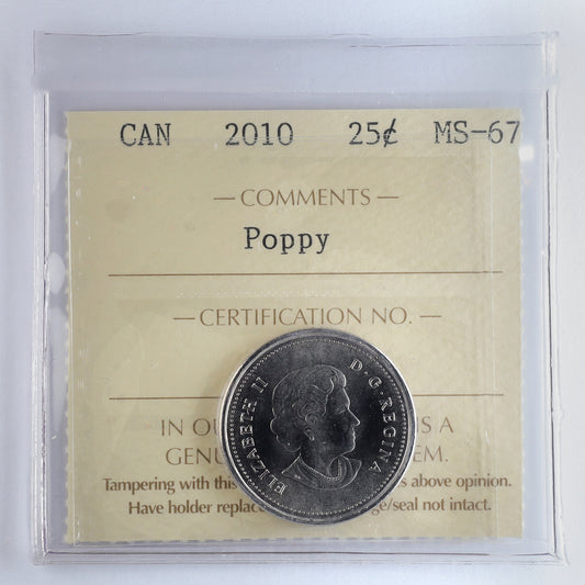 2010 Poppy Canada 25-cents ICCS Certified MS67