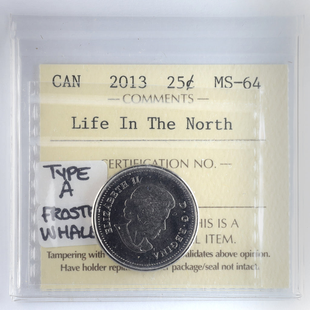2013 Frosted Whale (Type A) Life in the North Canada 25-cents ICCS Certified MS64