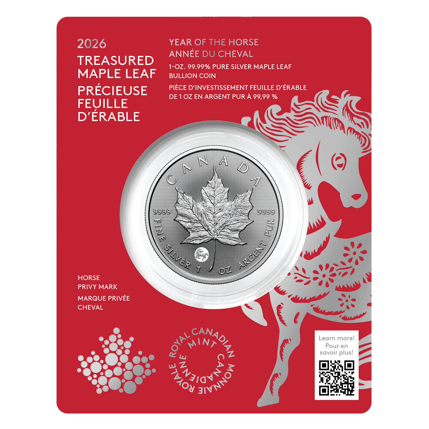 2026 Canada $5 Treasured Silver Maple Leaf: Year of the Horse Privy (Premium Bullion) Pure Silver (No Tax)