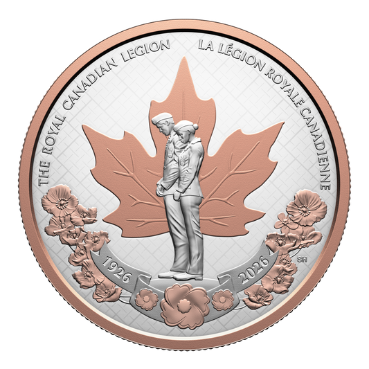 2026 Canada 100th Ann. of the Royal Canadian Legion Rose Gold Plated Proof Silver in Square Capsule (No Tax)