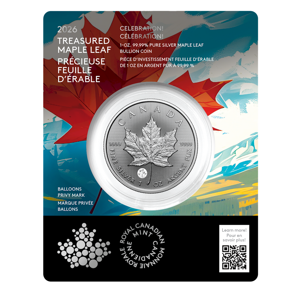 2026 Canada $5 Treasured Silver Maple Leaf: Celebration Privy (Premium Bullion) Pure Silver (No Tax)
