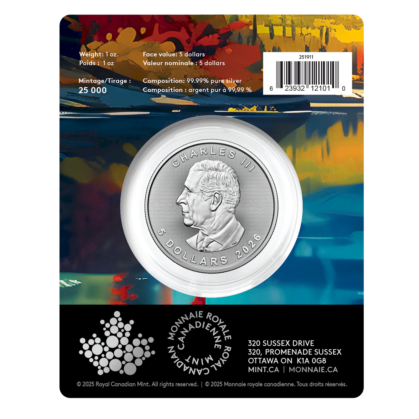 2026 Canada $5 Treasured Silver Maple Leaf: Wolf Privy (Premium Bullion) Pure Silver (No Tax)