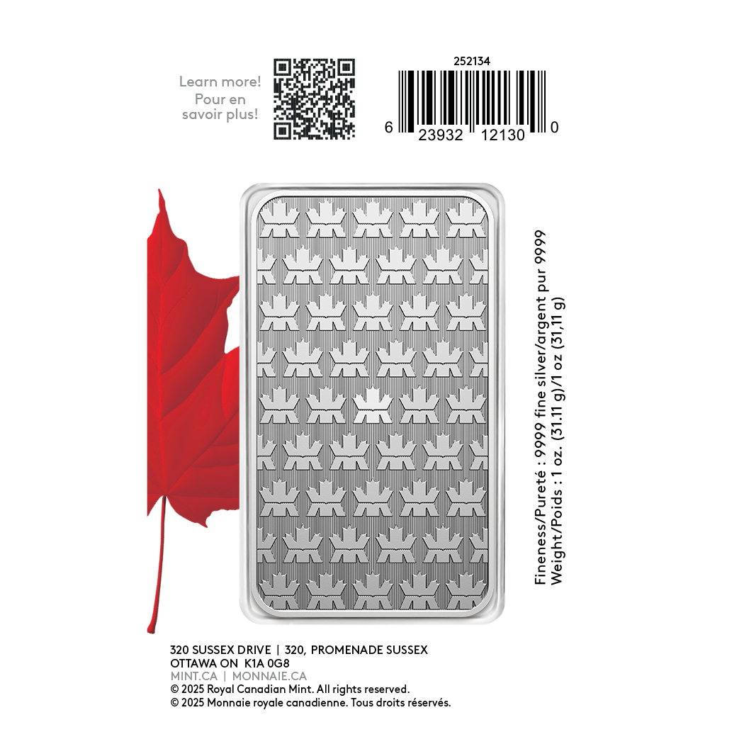 2025 Canada Premium Bullion - 1oz. 99.99% Pure Silver Bar in Proudly Canadian Packaging (No Tax)
