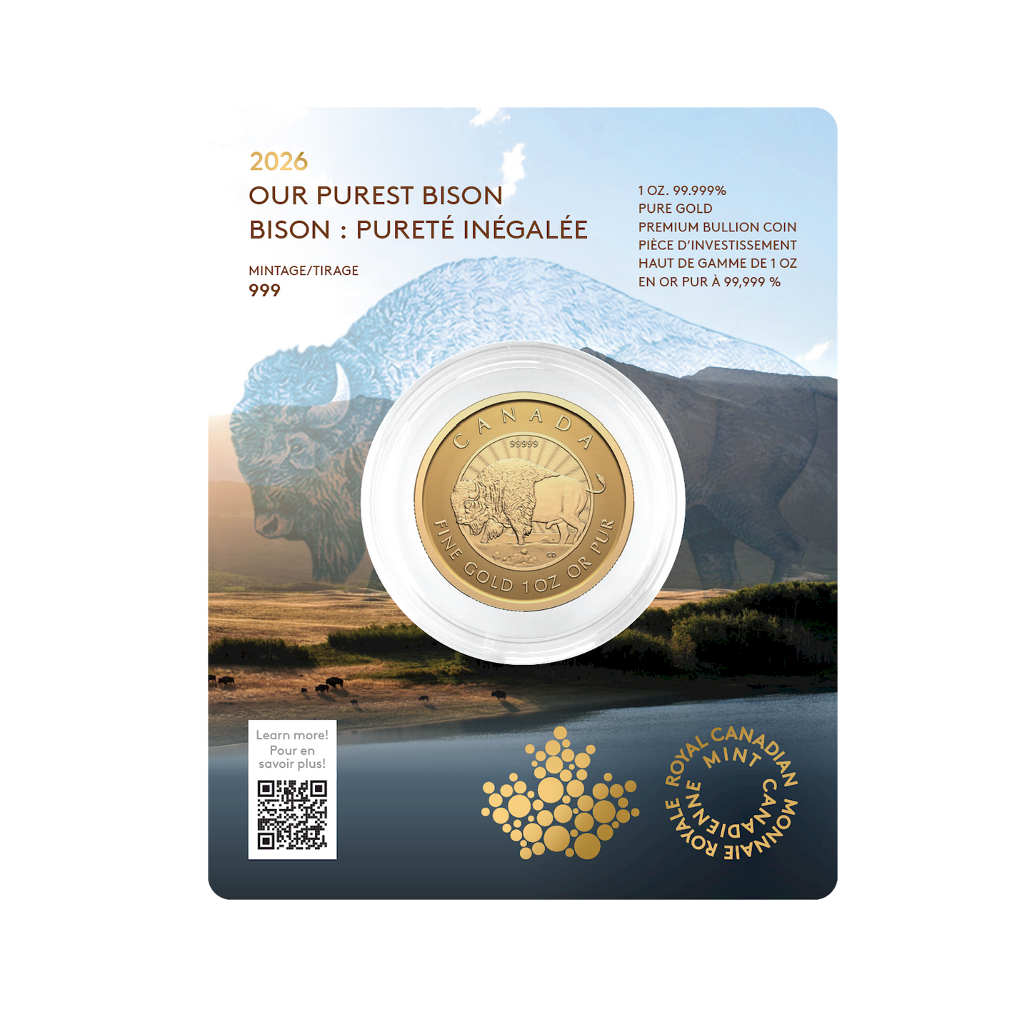 2026 Canada $200 Our Purest Bison 1 oz. 99.999% Pure Gold (No Tax)