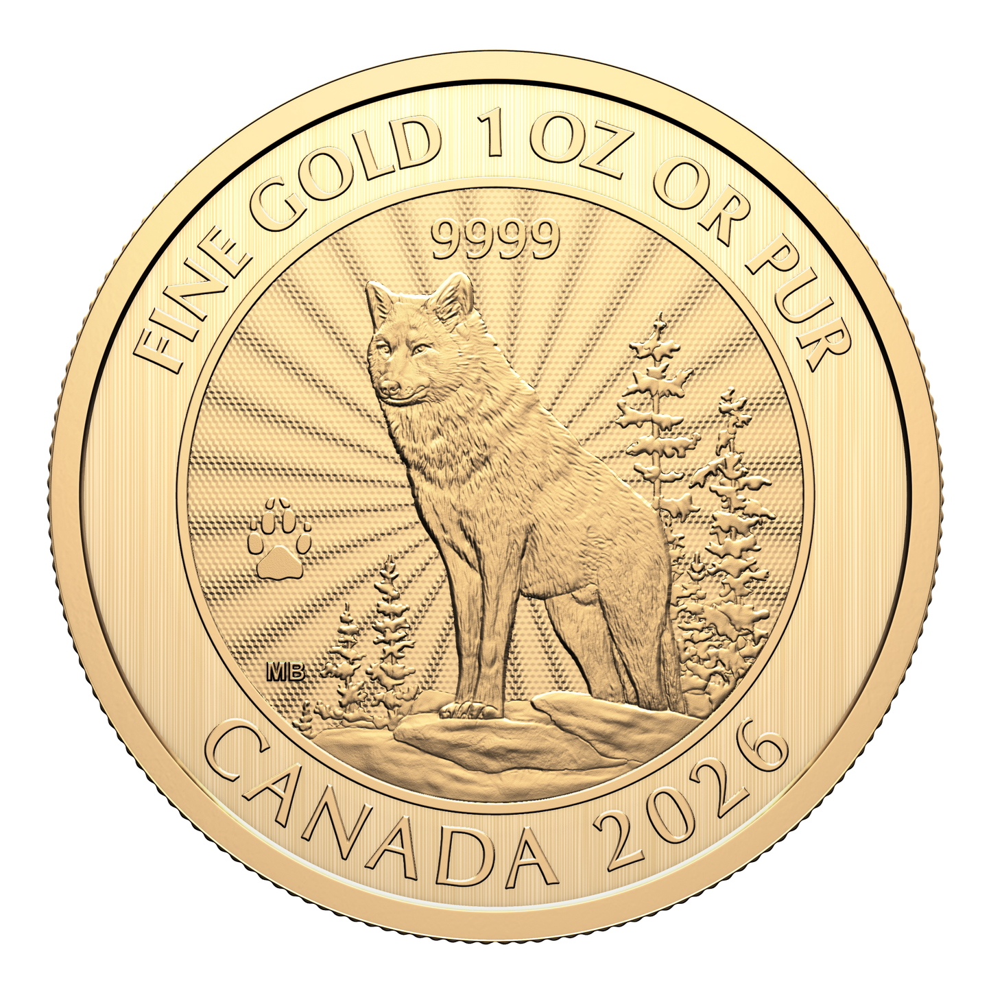 2026 Canada $50 Premium Bullion: The Majestic Wolf 1oz. Pure Gold Coin (No Tax)