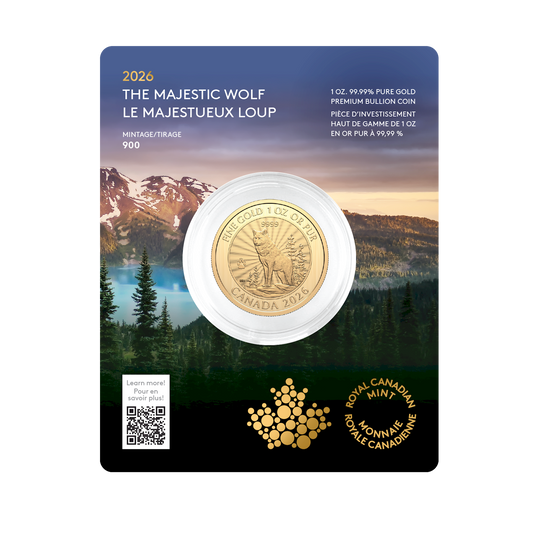 2026 Canada $50 Premium Bullion: The Majestic Wolf 1oz. Pure Gold Coin (No Tax)