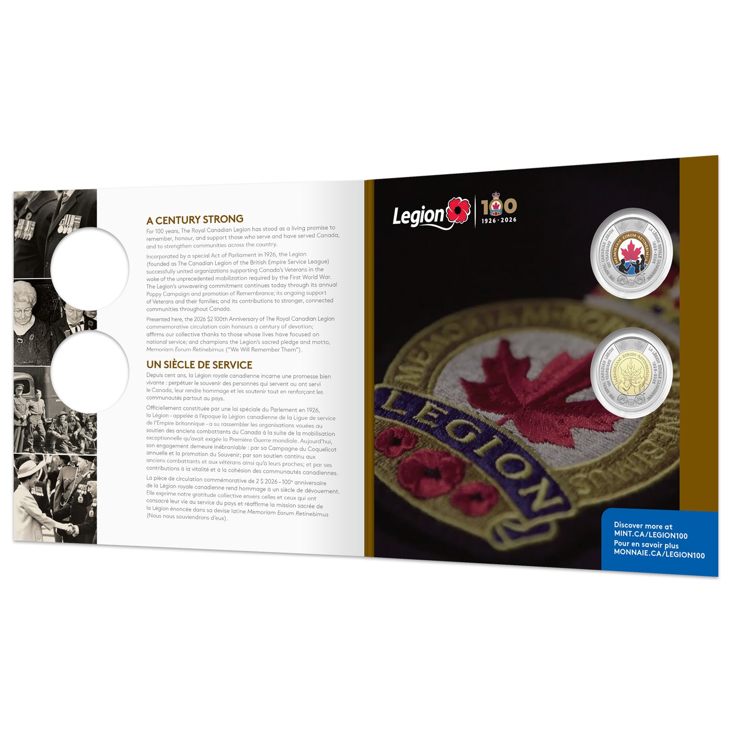 Pre-Order 2026 100th Anniversary of the Royal Canadian Legion Commemorative Collector Keepsake Card