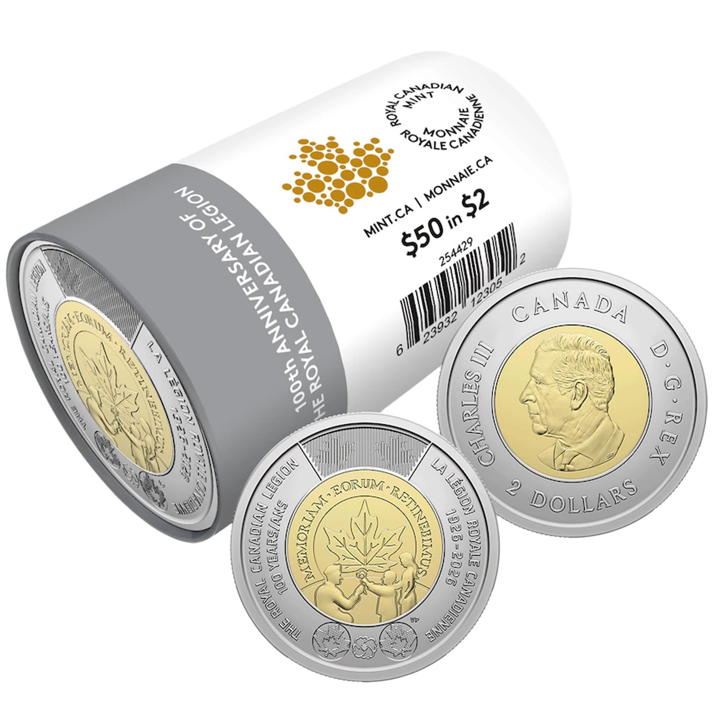 2026 $2 100th Anniversary of the Royal Canadian Legion Special Wrapped Roll Box Set