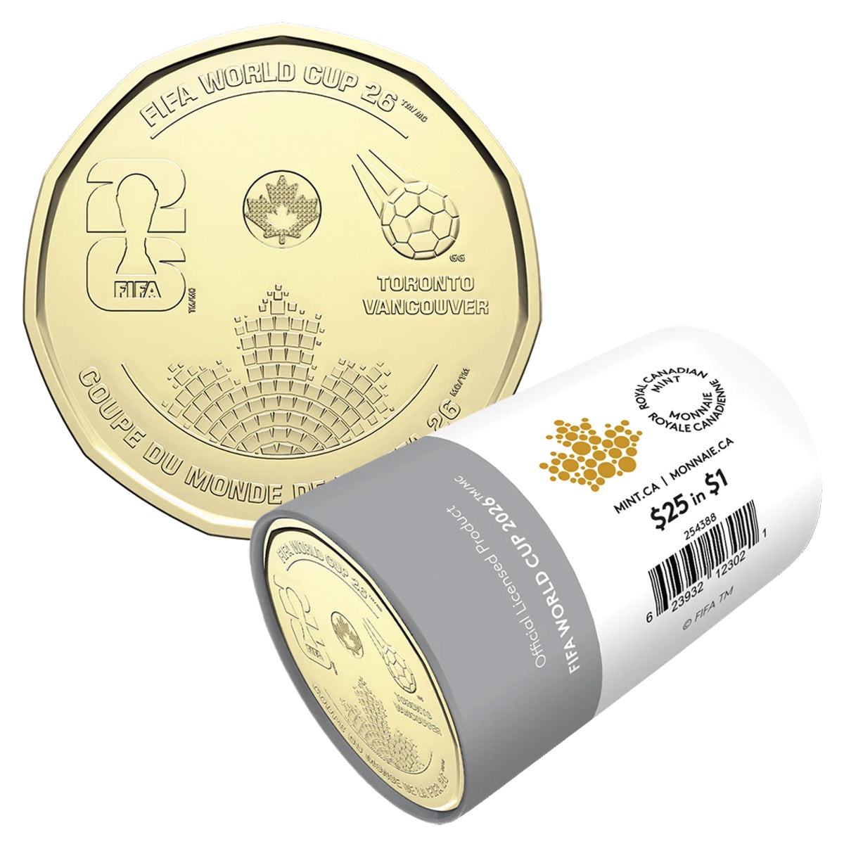 (Pre-Order) 2026 Non-colourized Canada $1 FIFA World Cup 2026TM/MC Special Wrapped Roll of 25 pcs