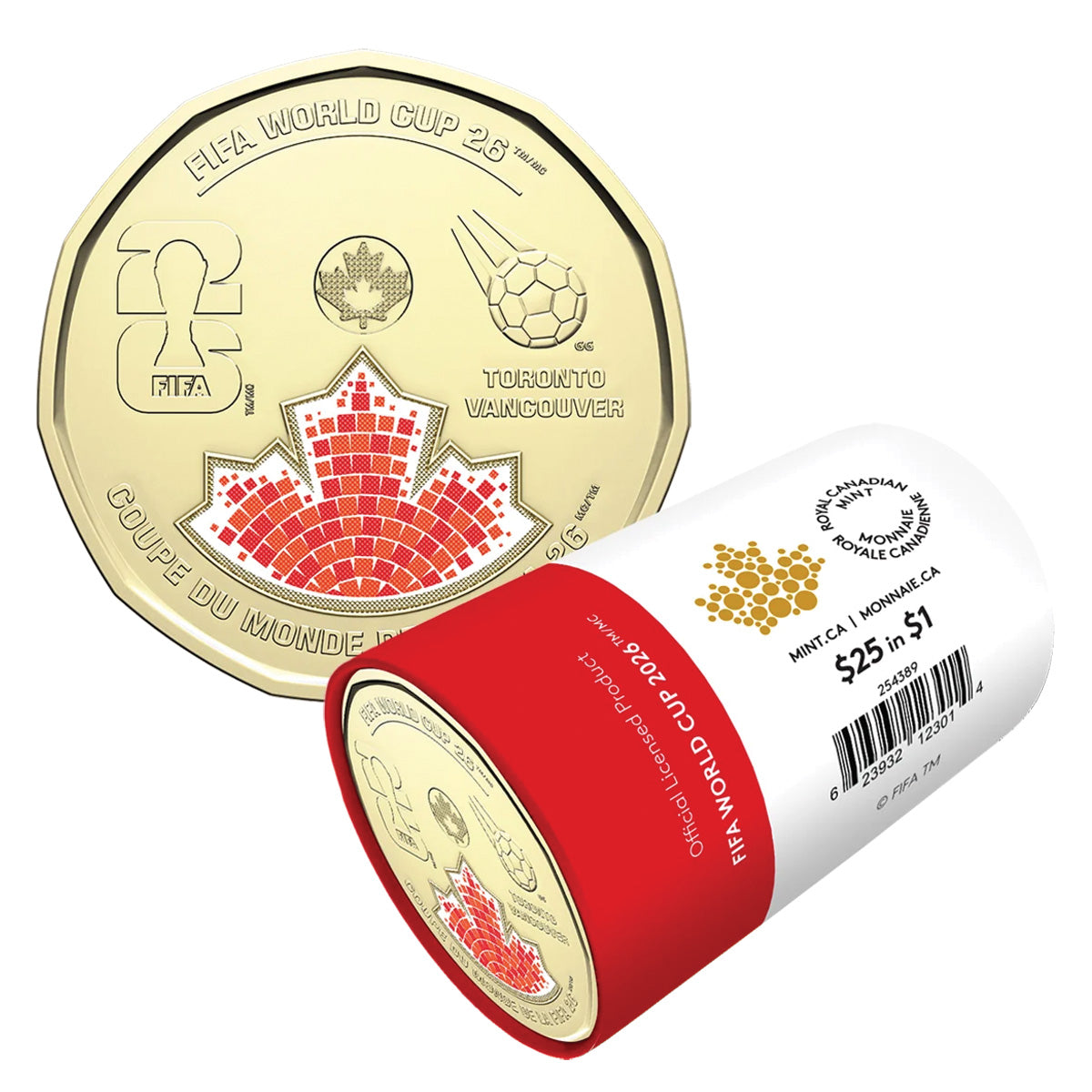 (Pre-Order) 2026 Colourized Canada $1 FIFA World Cup 2026TM/MC Special Wrapped Roll of 25 pcs