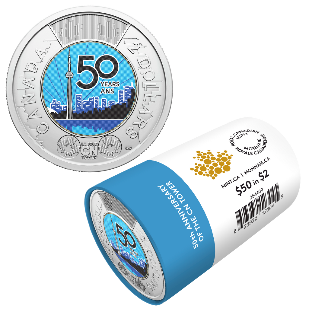 2026 Canada $2 Coloured 50th Anniversary of the CN Tower Special Wrap Roll of 25pcs
