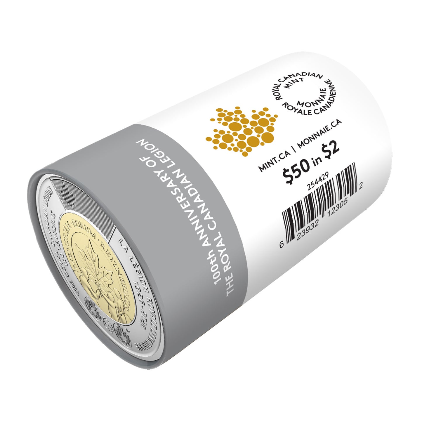 2026 $2 100th Anniversary of the Royal Canadian Legion Non-Colourized Special Wrapped Roll of 25pcs
