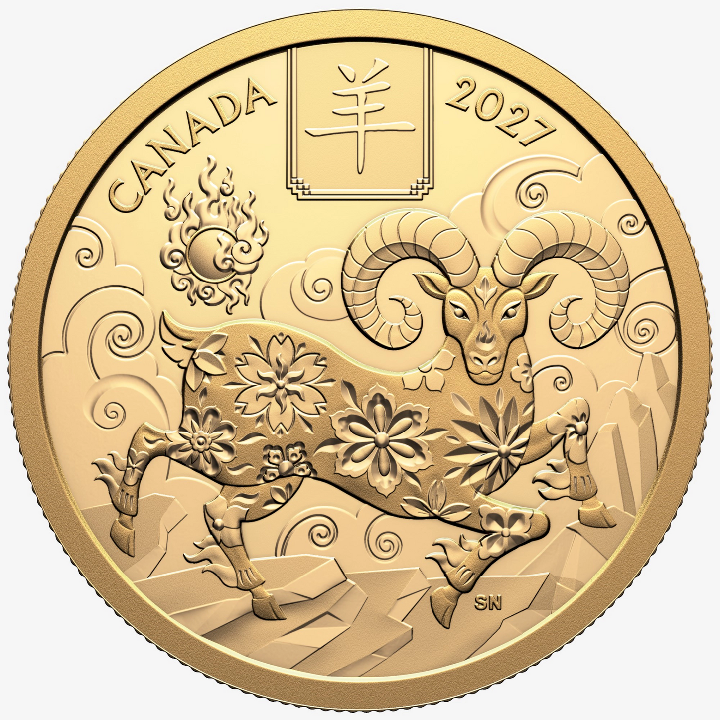 2027 Canada $100 Lunar Year of the Goat 1/2 oz. Pure Gold Coin (No Tax)