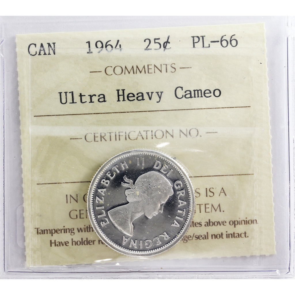 1964 Canada 25-cents ICCS Certified PL66 UHC