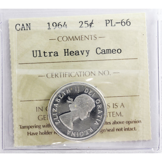 1964 Canada 25-cents ICCS Certified PL66 UHC