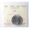 1992 NWT Canada 25-cents ICCS Certified MS65