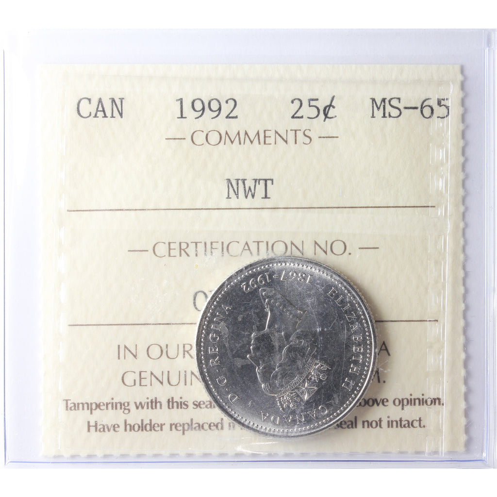 1992 NWT Canada 25-cents ICCS Certified MS65