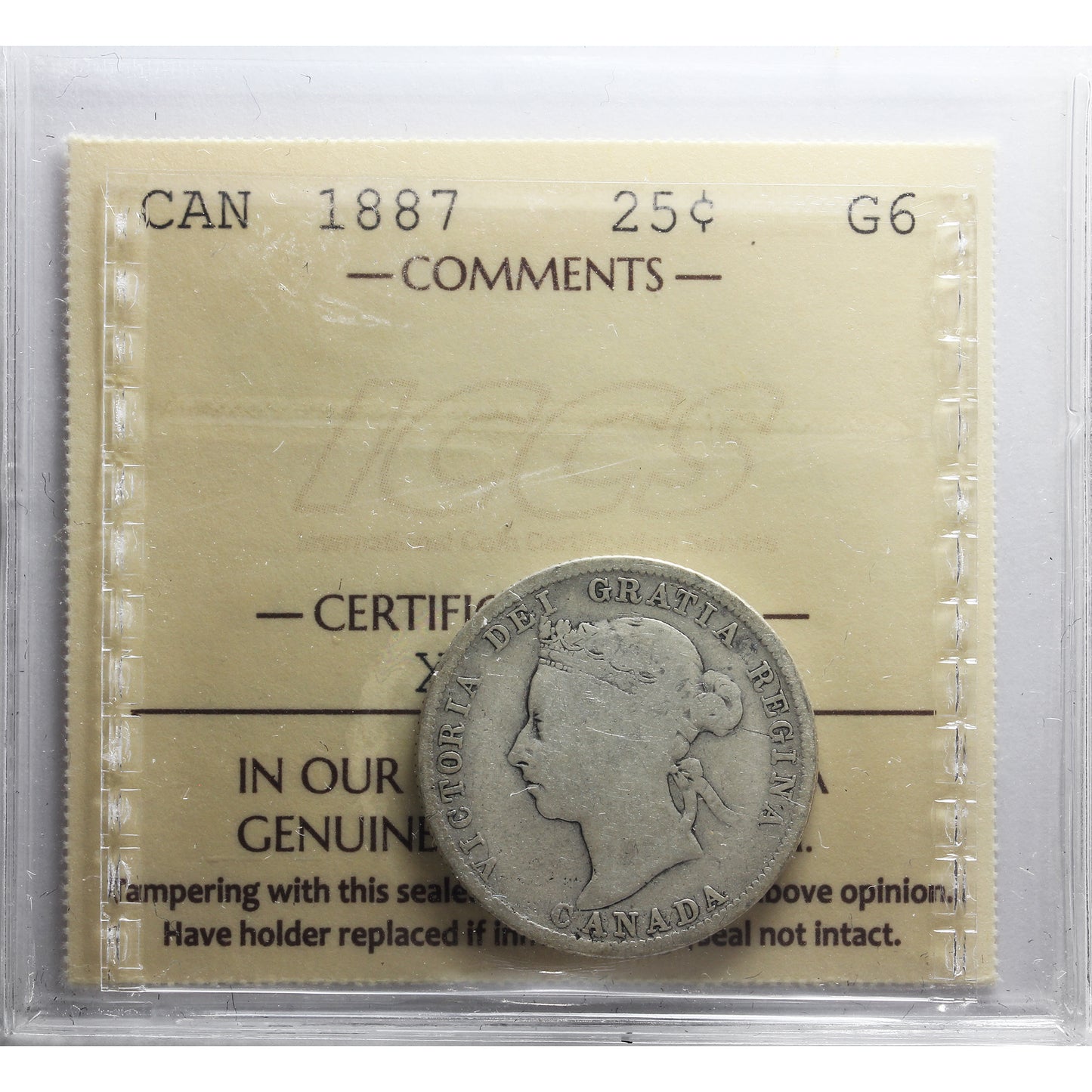 1887 Canada 25-cents ICCS Certified G6