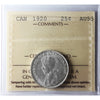1920 Canada 25-cents ICCS Certified AU55