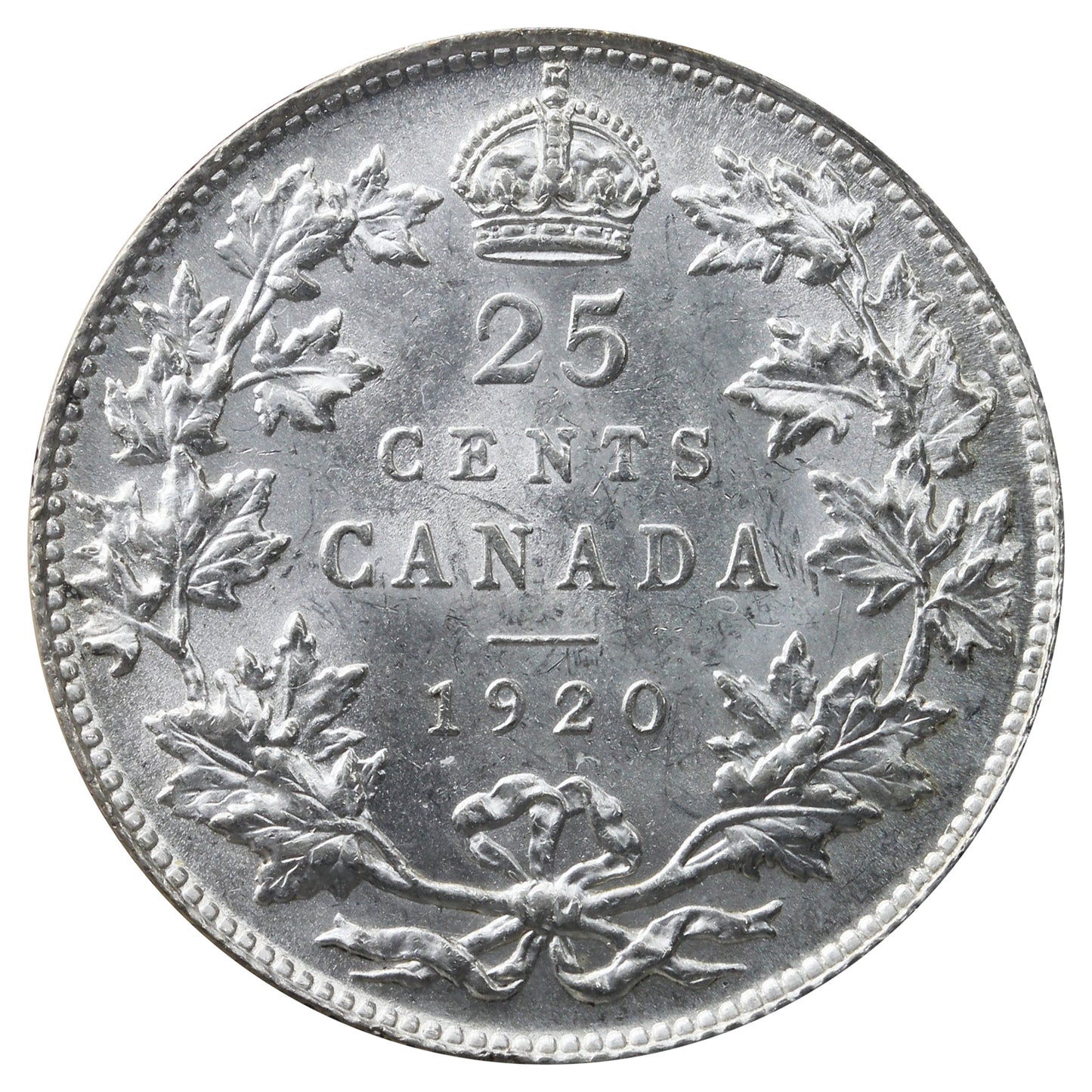 1920 Canada 25-cents ICCS Certified AU55