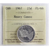1967 Canada 25-cents ICCS Certified PL66 Heavy Cameo