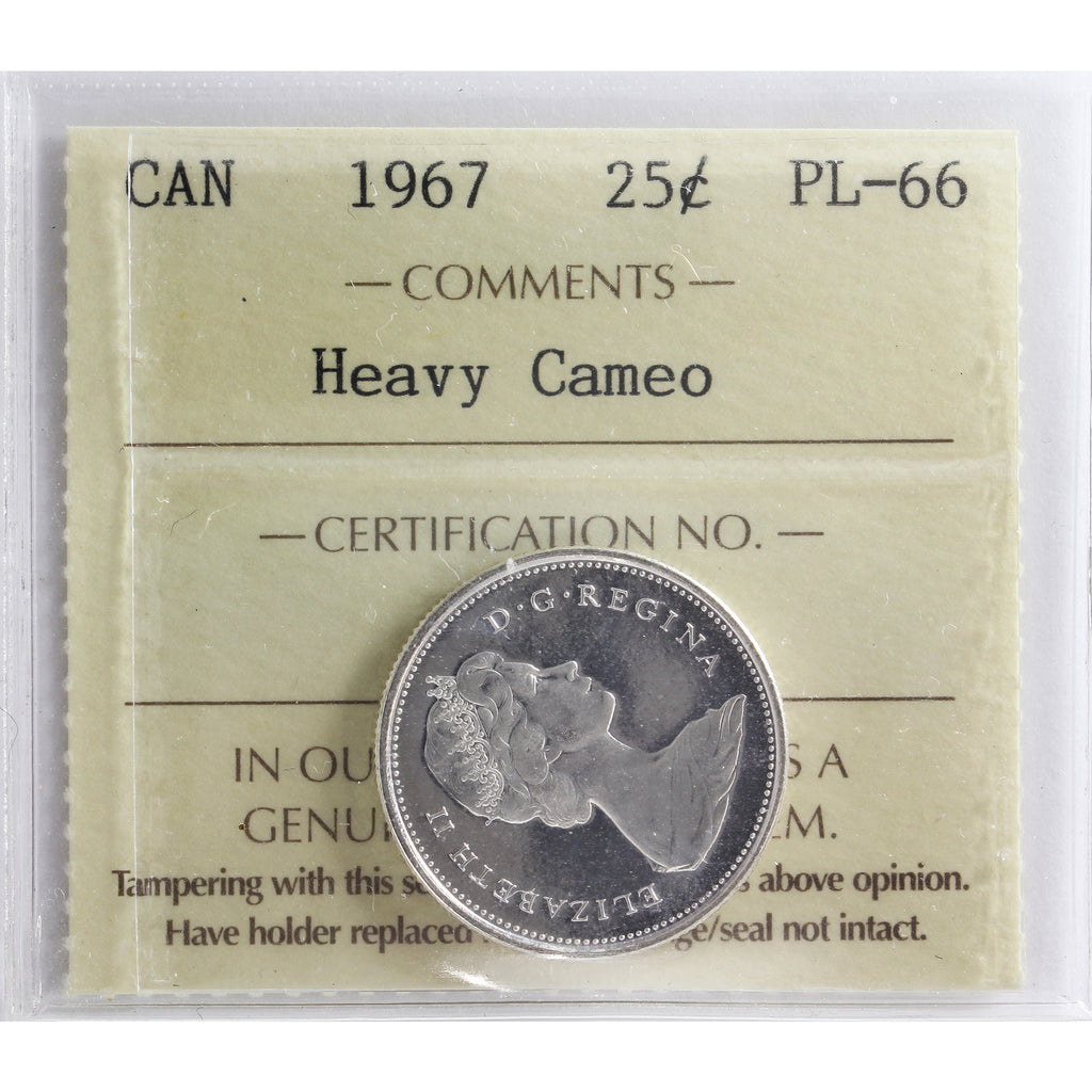 1967 Canada 25-cents ICCS Certified PL66 Heavy Cameo