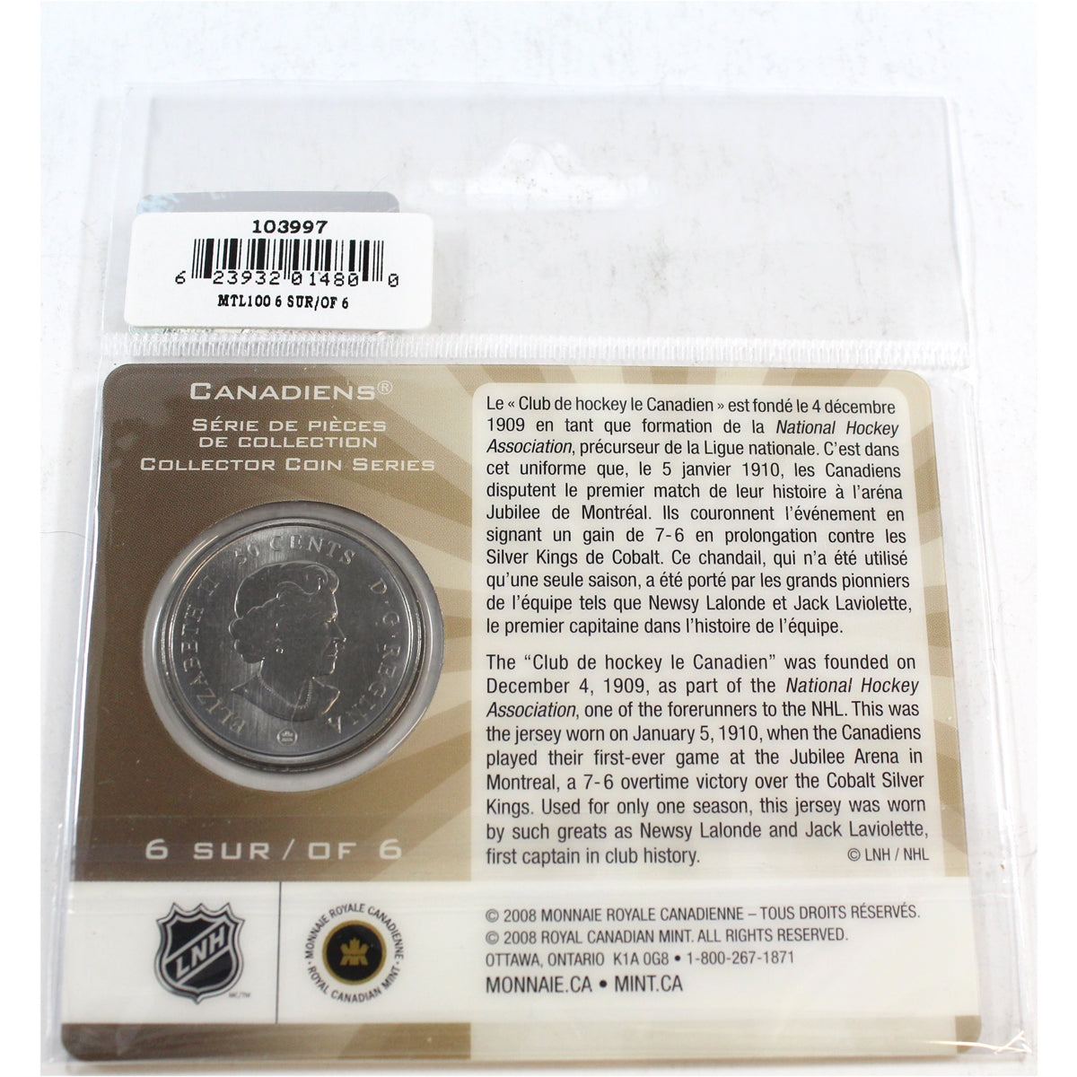 2009 Canada 50-cents Montreal Canadiens Jersey Coin in Card (1901-1910) #6 of 6
