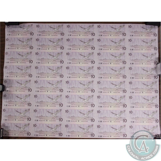 BC-57c 1989 Canada $10 Uncut Sheet of 40 Notes K-T BEH, 5 x 8 Format - Very Scarce!