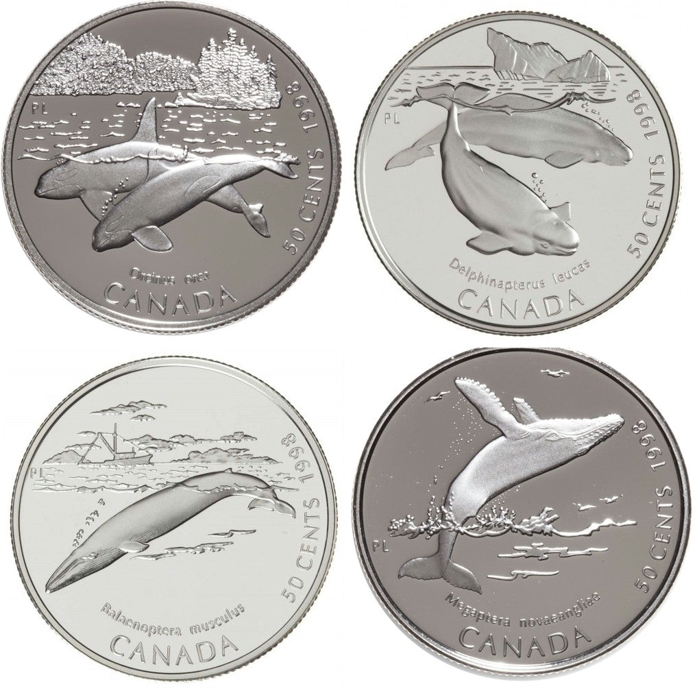 1998 Canada 50-cent Ocean Giants - Whales Sterling Silver 4-coin Set