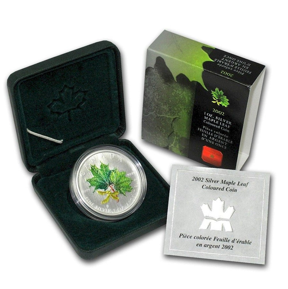 2002 Canada $5 Green Coloured Silver Maple Leaf (TAX Exempt)