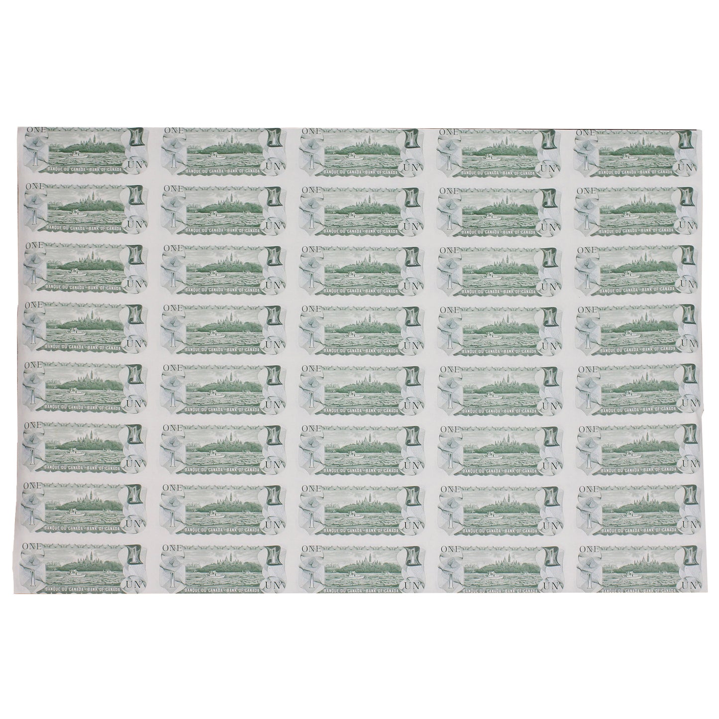1973 Canada $1 BFK Prefix Uncut Sheet of 40 Notes - 5x8 Format