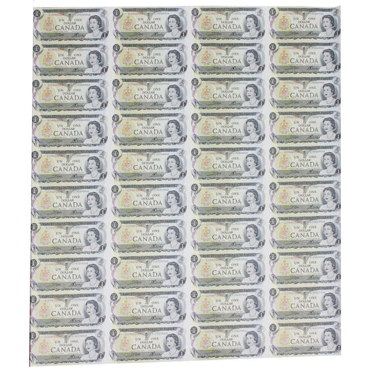 1973 Canada $1 ECR Prefix Uncut Sheet of 40 Notes - 4x10 Format (Ruffled edges)
