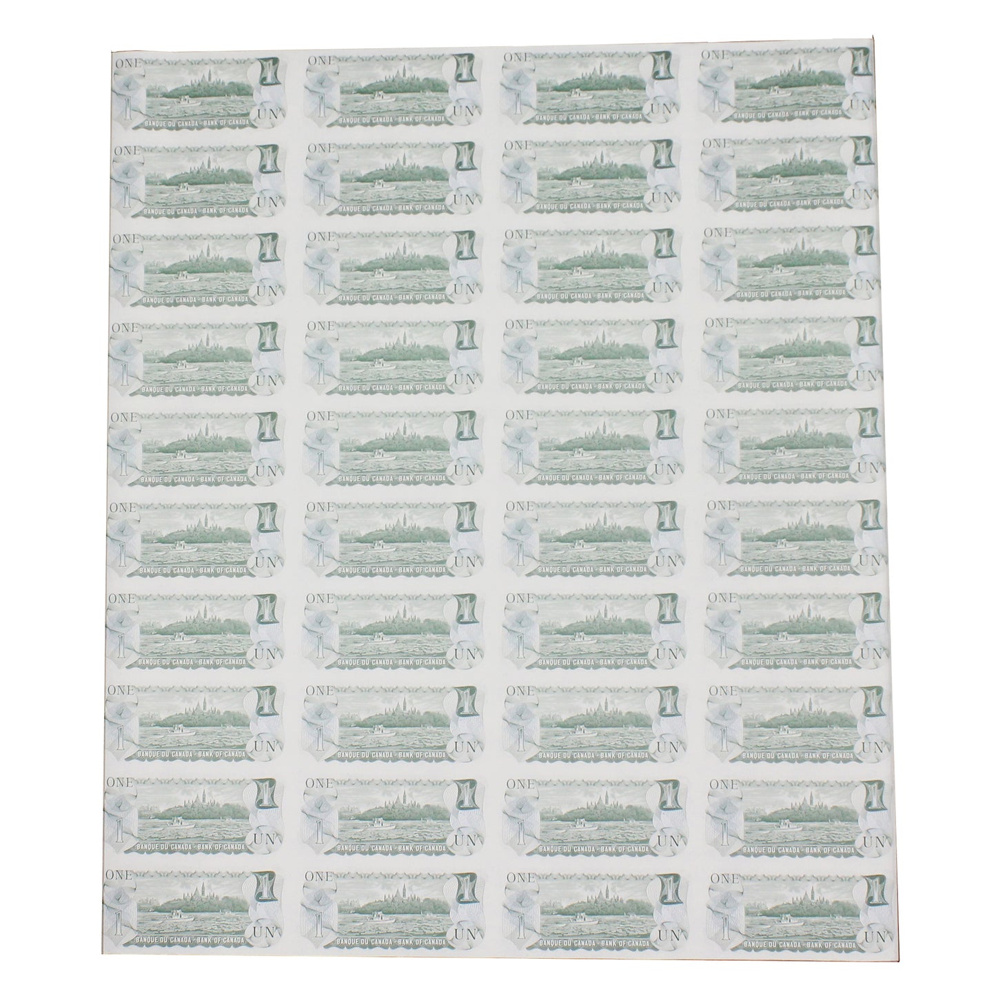 1973 Canada $1 ECR Prefix Uncut Sheet of 40 Notes - 4x10 Format (Ruffled edges)